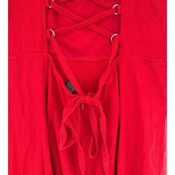 ✨Wild Fable Women's Linen Lace Tie Back Red Summer Midi Slip Sz 14 Dress✨ - Picture 7 of 9